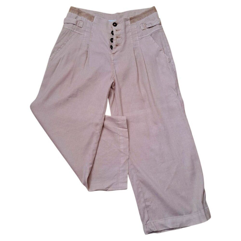 Sundance The Villa Wide Leg Women's Cropped Linen Blend Lagenlook Pant Size 6